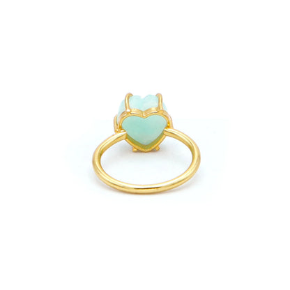 Handcrafted 18K Gold Plated Amazonite Heart Carving Ring Zircon | Trendy 925 Silver Bezel Setting Wedding Ring | Unisex Green