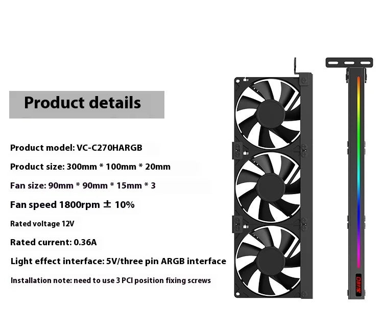 TEUCER VC-C270 Auxiliary PCI Case Ball Bearing Plastic Heatsink for Graphics Card Cooler Efficient CPU Computer Cooling Fan