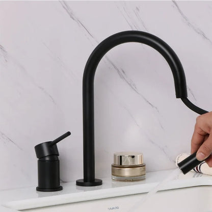 Bathroom Brushed Gold Basin Faucet Brass Pull Down Wash Sink Basin Mixer Tap Faucet