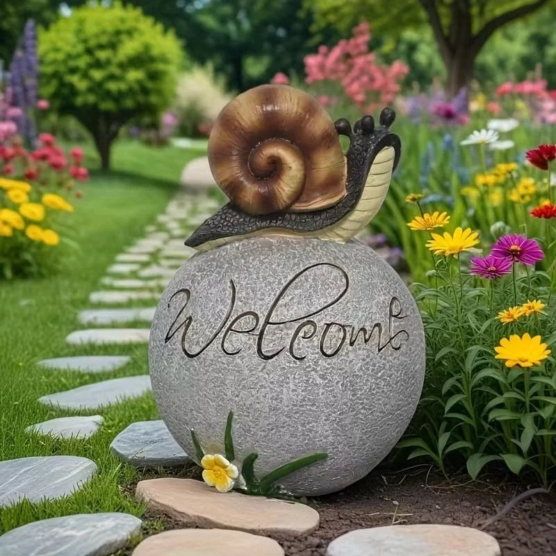 Dropshipping Welcome-themed Fashion Resin Snail Figurine Hand-painted Playful Animal Floral Accent Outdoor Decorative Entryway