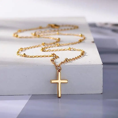 Refined Chic Hypoallergenic 18K Gold Plated Stainless Steel Cross Necklace with Adjustable Chain Daily Wear