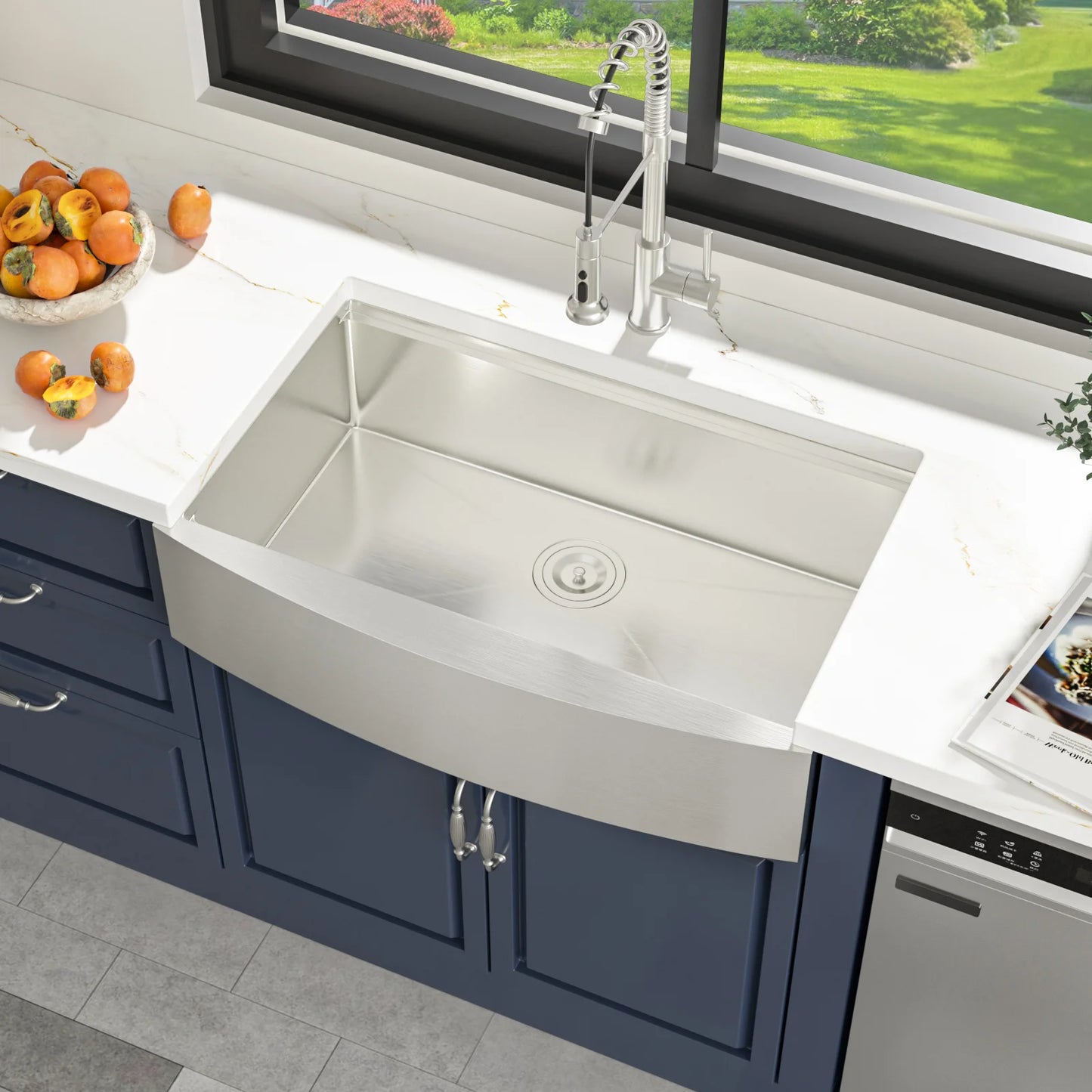 US Warehouse 16 Gauge Stainless Steel Single Bowl with Cutting Board 33*21 Inches Apron Front Workstation Kitchen Sink