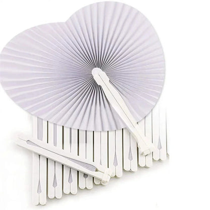 10pcs White Folding Fan Heart Shape Circular Blank Paper Hand Fans Wedding Outdoor Gatherings Party Birthday Wedding Decor