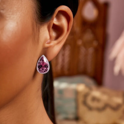 E1301 Pink Pear Cut Stud Earrings With Pink Gemstone Bezel Setting For Women Romantic Party Fashion Jewelry