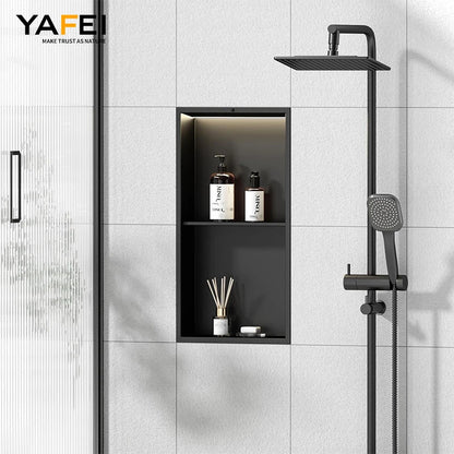 Matte Black Double Selves Stainless Steel Shower Niche No Tile Needed Bathroom Niche Recessed Wall Niche with led