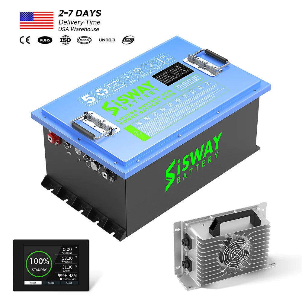 48V 105AH Golf Cart Bluetooth LiFePO4 Battery (Replace Lead Acid) with 48V 20A Lithium Batteries Charger 200A BMS Grade a Cells