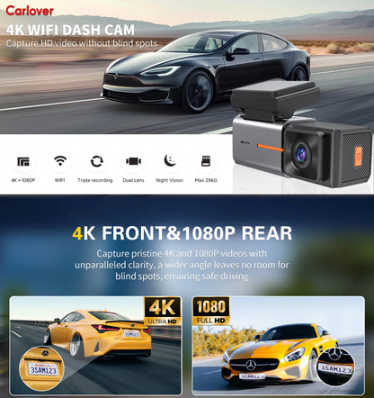 US Stock 3-Day Shipping 4K Dash Cam Front and Rear 4k Car 2 Channel DashCams WiFi Dvr 4k Night Vision Dash Cam Car Cameras