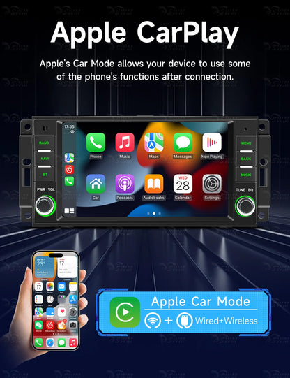 BQCC 2DIN 7" Carplay Touchscreen Car Radio Reversing Aid Built-in Speaker for for Jeep Wrangler/Dodge/Chrysler Dashboard Mount