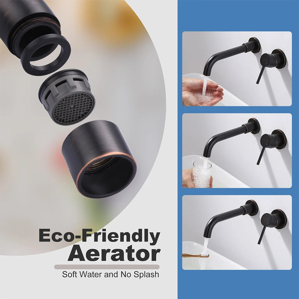 Oil Rubbed Bronze Bathroom Faucet Cold Hot Water Tap Wall Tap Single Handle Faucet for Bathroom Sink,Wall Mount Bathroom Faucet