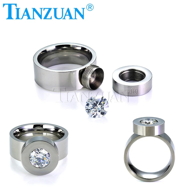 8mm Round White D Moissanite Dismantling Ring Replace Stone Silver Color Stainless Steel Jewelry Bathing Swimming Men Women Gift