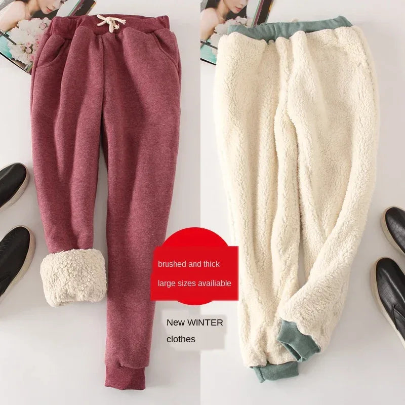 Lambskin Sweatpants Winter Women's Velvet  Autumn and Models Loose Thickening Was Thin Warm Pants