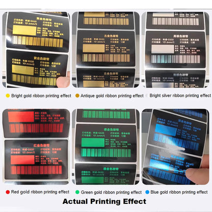 Red Gold Metallic Foil Barcode Printer Ribbon 30-110mm Inked Ribbon Roll Thermal Transfer Film for Gift Bag/Tea Bag/Card