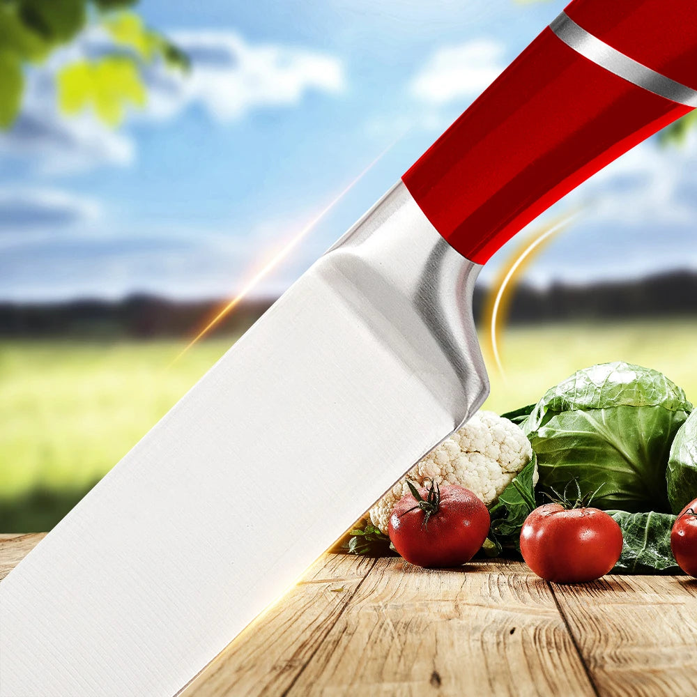 9Pcs Professional Chef Knife with Rotatable Block,Non Stick Sharp Stainless Steel Kitchen Knife Set with Sharpener for Home Cook