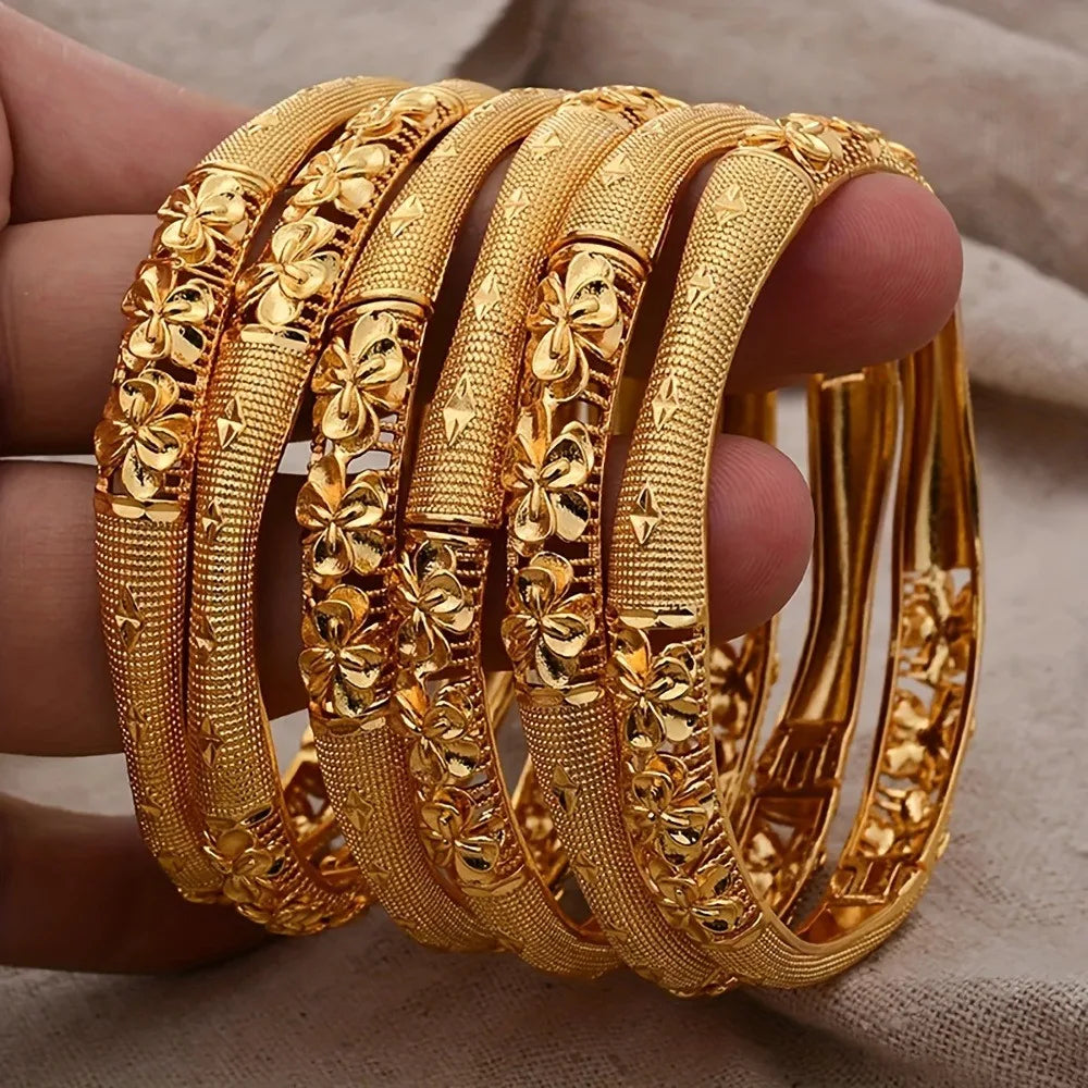 2pcs Elegant Plated Open Bangle Bracelet for Women - Luxurious Ethnic-Inspired Design, Ideal for Bridal Special Occasions
