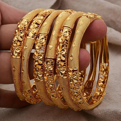 2pcs Elegant Plated Open Bangle Bracelet for Women - Luxurious Ethnic-Inspired Design, Ideal for Bridal Special Occasions