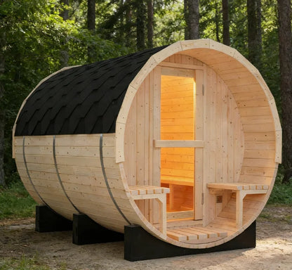 High Quality Outdoor Wet Steam Solid Wood Pine Barrel Sauna Room with Stove