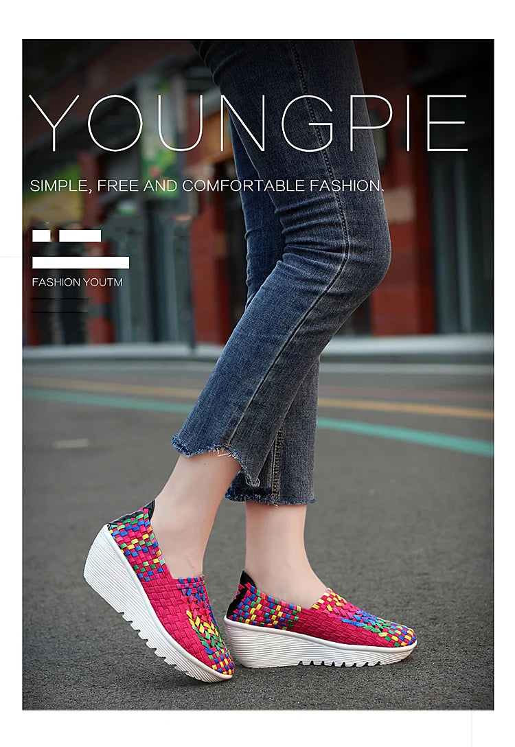 New Women Sneakers Summer Casual Shoes Woven Flat Platform Women's Shoes Breath Loafers Lady Footwear Soft Zapatos Plus Size 42