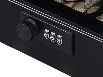 AJF Black Cold Rolled Steel Cash Safe Box Combination Lock Secure 7.87"x6.30"x3.54" Money Tray for Indoor/Outdoor Use Model