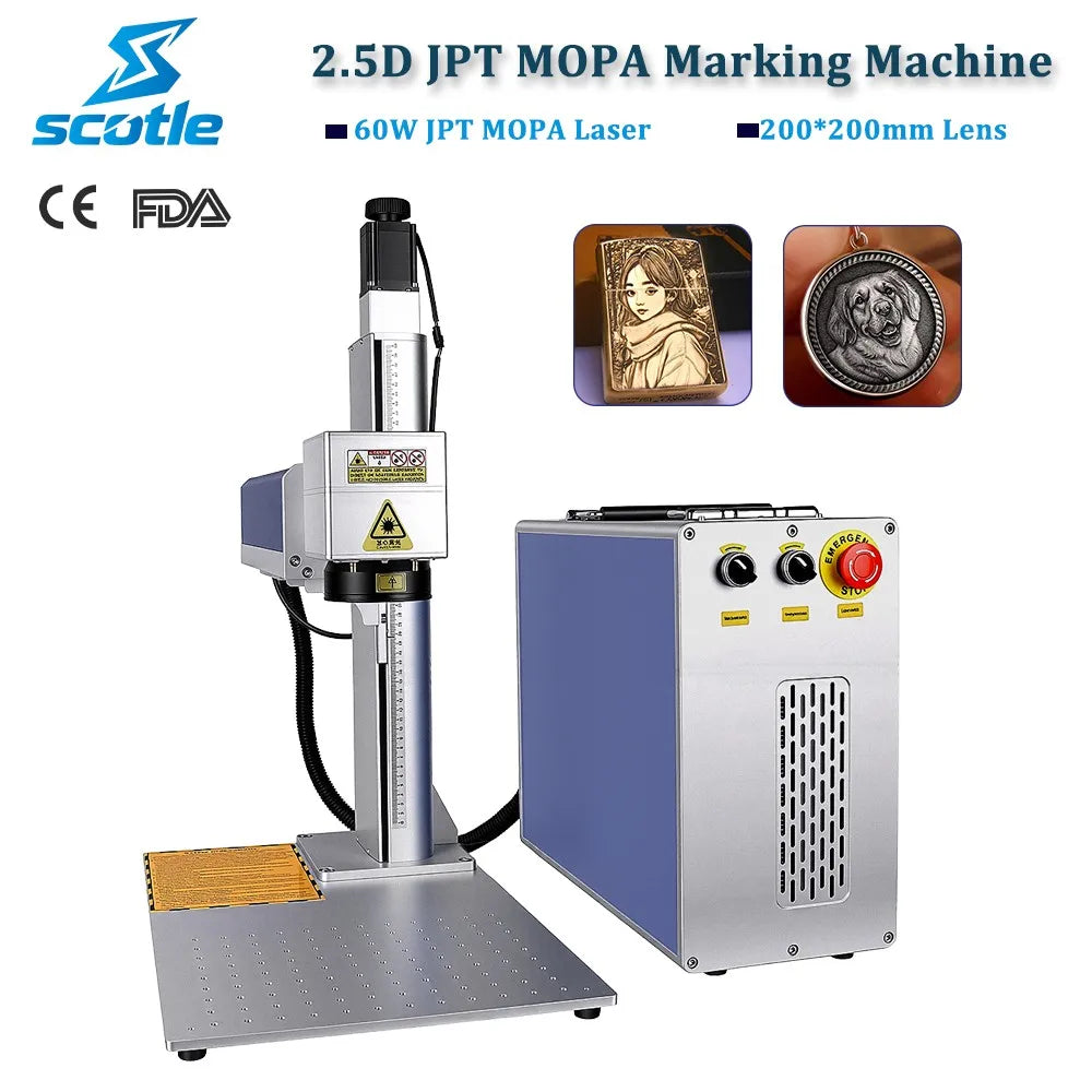 EU Stock Scotle Portable 60W JPT M7 MOPA BSL 2.5D XDING Fiber Laser Marking Machine for Relief Deep Metal Mark Engraving Maker