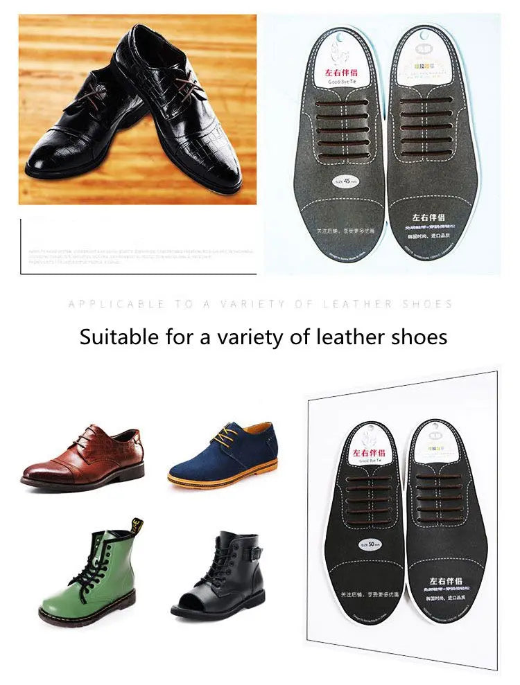 12pcs/set Leather Silicone Shoelace for Sneakers Shoes lace Lazy No Tie Shoelaces Elastic Shoe Lace Suitable for Unisex laces