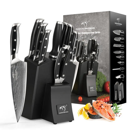9 PCS Professional ABS Handle Damascus Steel Kitchen Utility Knife Set with Block