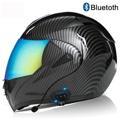 Carbon Fiber Pattern Electric Scooter Motorcycle Blueto0th Wireless Headphone Speaker Open Face Double Lens Full Face Helmets