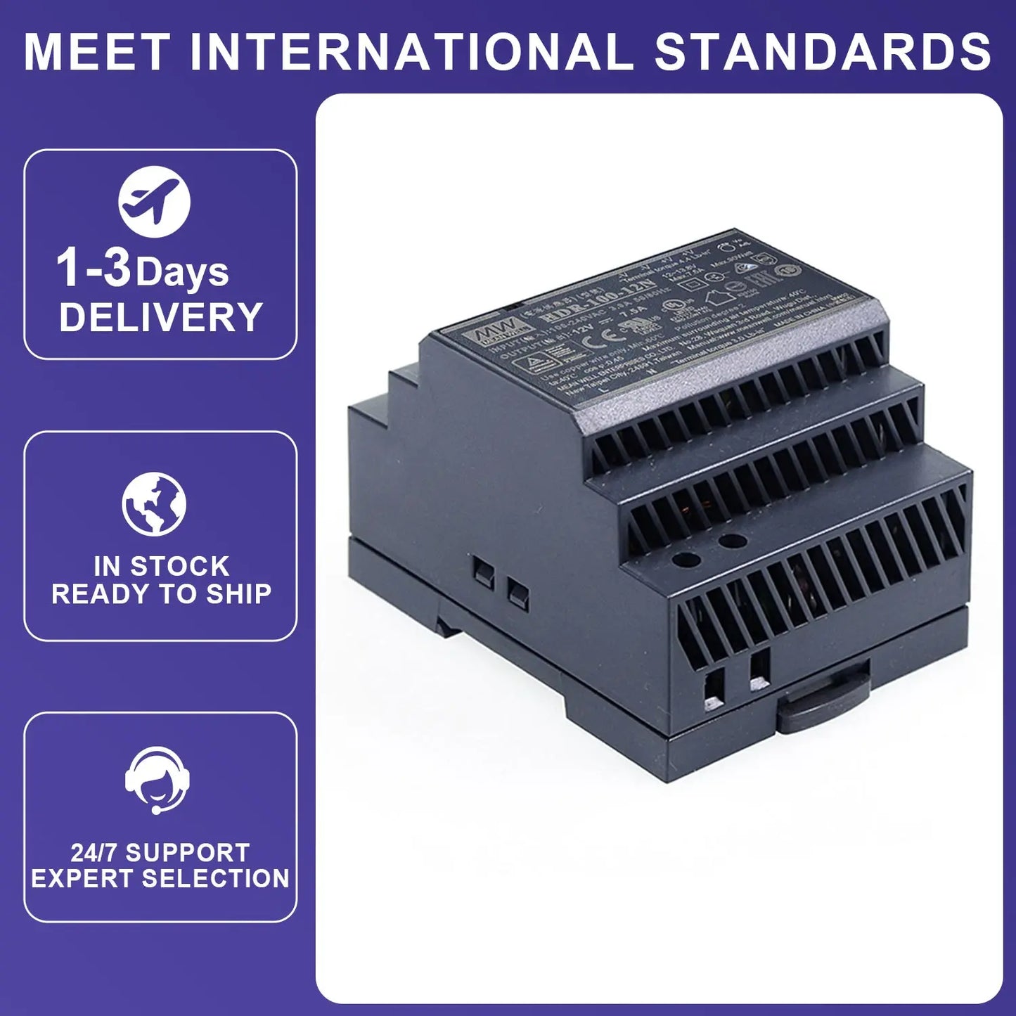 Mean Well HDR-100-12N 100W 12V Single Output DIN Rail Switching Power Supply for Industrial Automation and Control Systems
