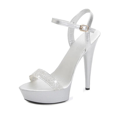 Black Red Silvery Rhinestone Women's High Heels Sandals Sexy Summer Platform Pumps Women Colorful Patent Leather Fine Heel Shoes