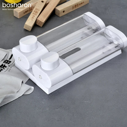 Magic Suction Cup 300ml*2 Bathroom Wall Mount Double Liquid Soap Dispensers Hand Press Toilet Equipment Hand Sanitizer Dispenser