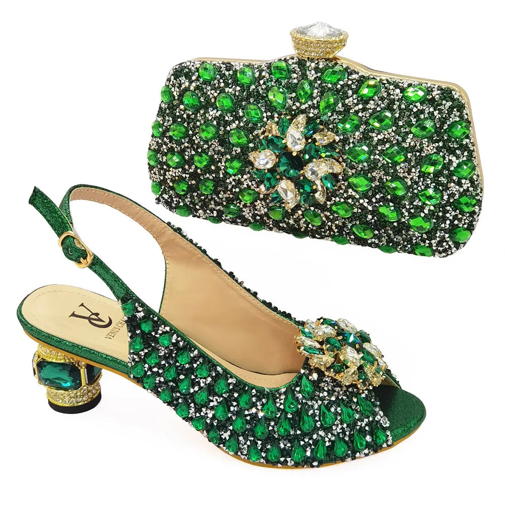 Ladies Italian Shoes and Bag Set Decorated with Rhinestone Matching Shoes and Bag Set In Heels Women Comfy Platform Sandal Shoes