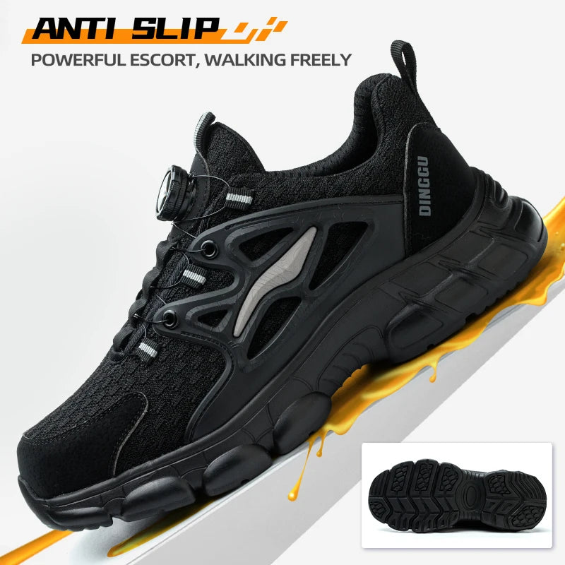 Men's Steel Toe Puncture Proof Anti-skid Work Safety Shoes Men's Breathable Woven Knit Shock Absorption Running Shoes