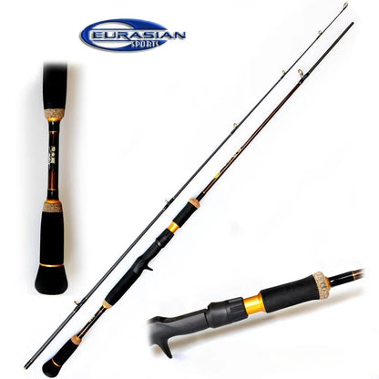 2.10m 10-30g MH Fast Action Carbon Spinning or Casting Fishing Rod Ceramics Gold Ring Guide Handle with Hard EVA+ruber Cork