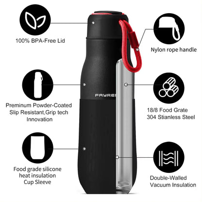 Fayren Leakproof Hot Drink Metal Thermal Vacuum Insulated Flasks Double Wall 18/8 Stainless Steel Sport Water Bottle
