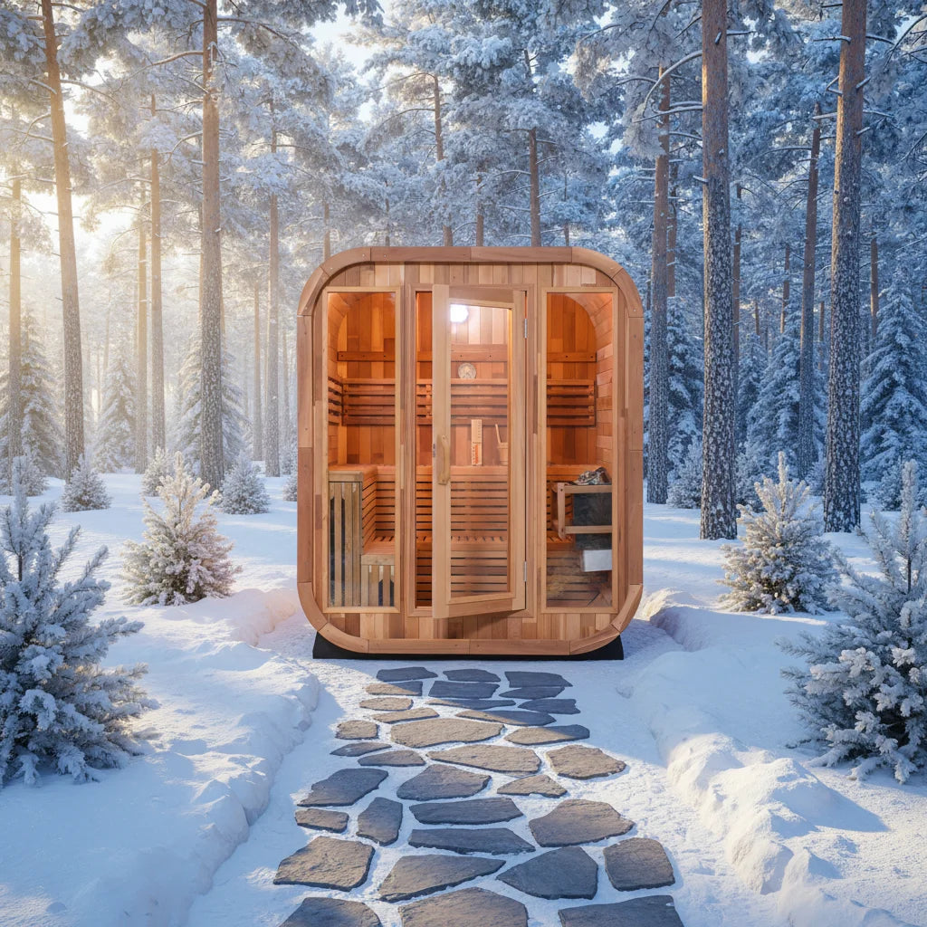 4-6 Person Outdoor Deluxe Sauna Red Cedar Wood Wet Steam Cabin for Family Garden