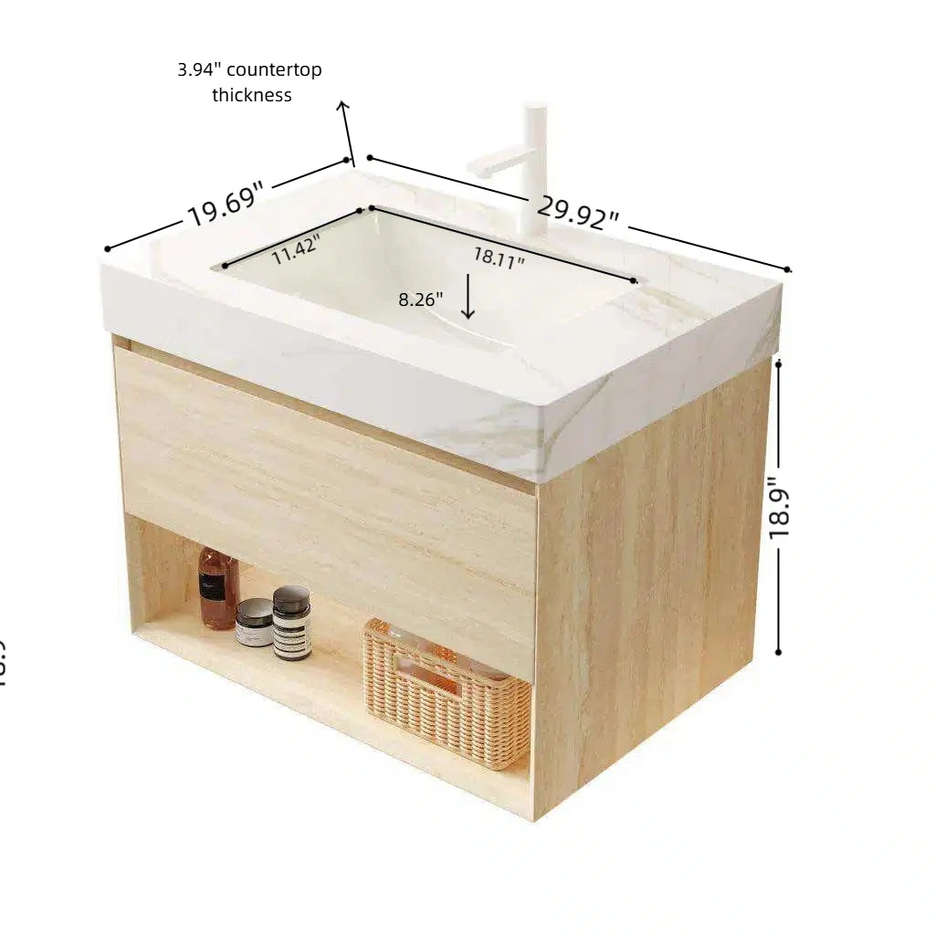 Homein 30 in Bathroom Vanity with Ceramic Sink, US Local Stock Fast Delivery Floating Sintered Stone Vanity LED Light