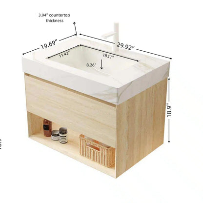 Homein 30 in Bathroom Vanity with Ceramic Sink, US Local Stock Fast Delivery Floating Sintered Stone Vanity LED Light