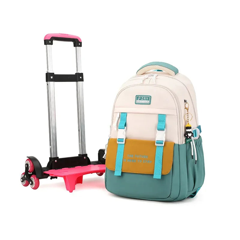 Unisex Lightweight Six-Wheel Pull Rod School Backpack Large Capacity Fashionable Waterproof Backpack Character Simple Style Kids