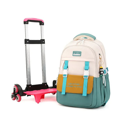 Unisex Lightweight Six-Wheel Pull Rod School Backpack Large Capacity Fashionable Waterproof Backpack Character Simple Style Kids
