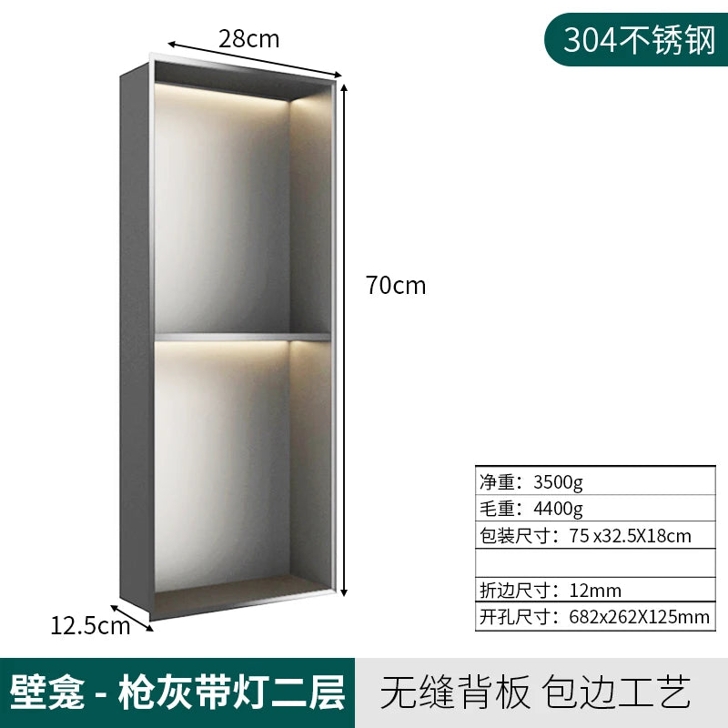 Matte Black Double Selves Stainless Steel Shower Niche No Tile Needed Bathroom Niche Recessed Wall Niche with led