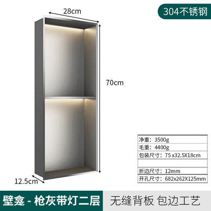 Matte Black Double Selves Stainless Steel Shower Niche No Tile Needed Bathroom Niche Recessed Wall Niche with led