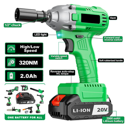 20V Cordless Impact Wrench DIY Grade Electric with 320Nm Max Torque Battery Powered Car Support Local EU Warehouse Drop Shipping