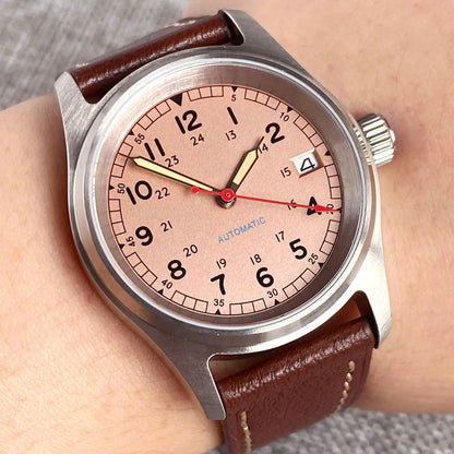 36mm Tandorio NH35 Automatic Men Watch Diver Movt 20Bar Waterproof Wristwatch Big Crown Leather Band Men's Wristwatch