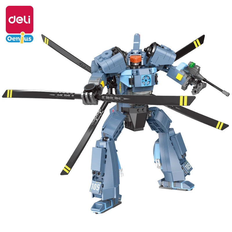 Deli YP120 Assemble Educational Toys Combined Building Block Mecha Robot Building Block Suit for Children 12pcs Per Carton Set