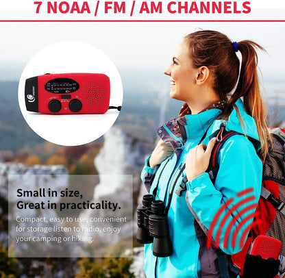 Solar Hand Crank NOAA Weather Radio Torch with Built-in Speaker AM/FM Screen USB Rechargeable 2000mAh Cell Phone Charger
