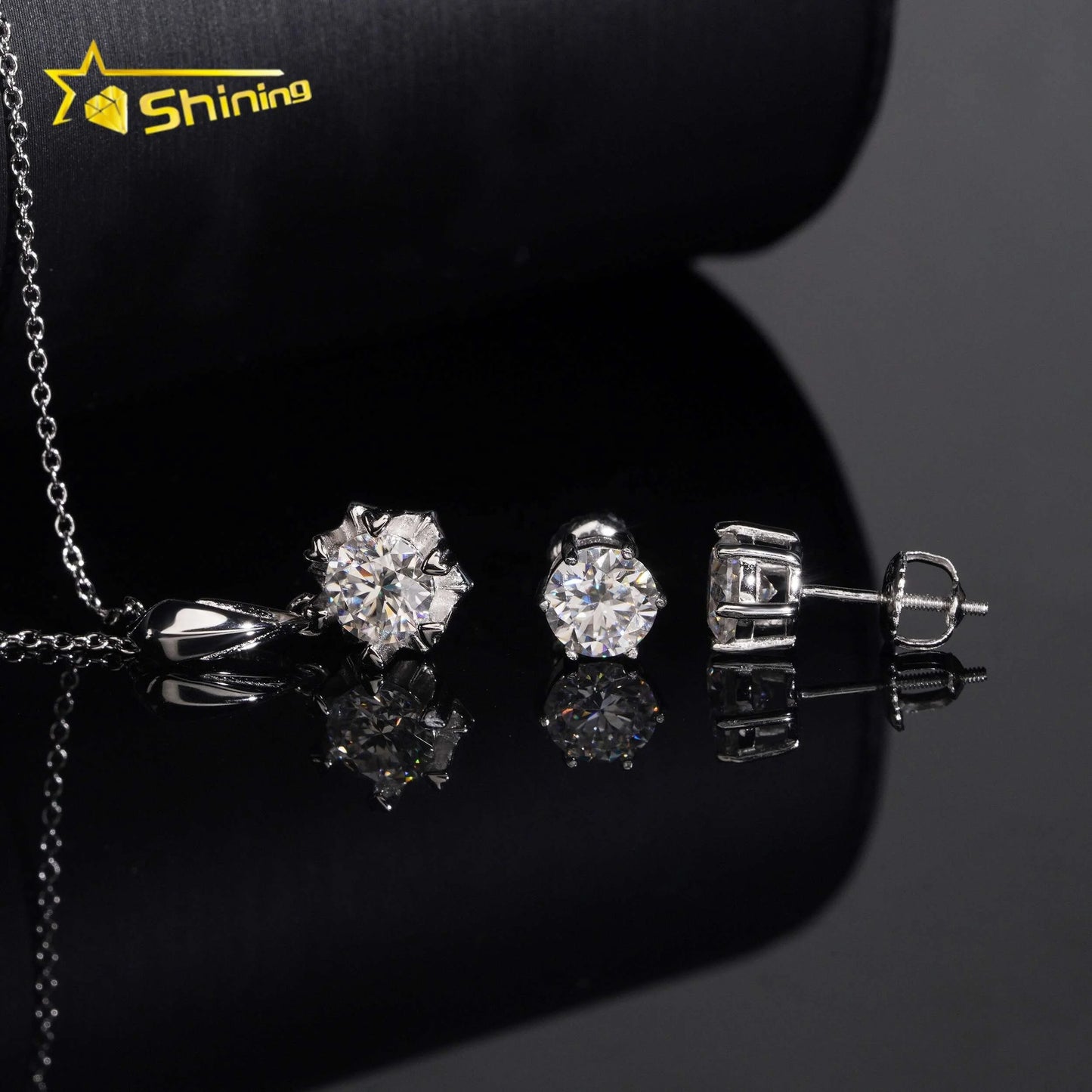 Local Stock Fast Shipping Women Fine Jewelry 925 Silver 6.5mm Moissanite Necklaces Earrings Set