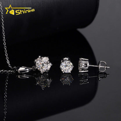 Local Stock Fast Shipping Women Fine Jewelry 925 Silver 6.5mm Moissanite Necklaces Earrings Set