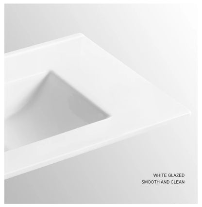 Modern 500mm Integrated White Ceramic Rectangular Top Vanity Bathroom Sink Joystick Handle Single-Hole Stone Thin Edge Basin