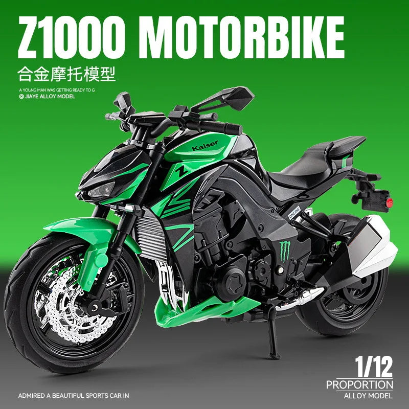 New Hit 1:12 Scale Z1000 Diecast Car Model with Sound Light Effects Collectible Decor Toy Gift for Boys