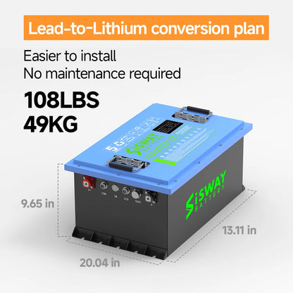 48V 105AH Golf Cart Bluetooth LiFePO4 Battery (Replace Lead Acid) with 48V 20A Lithium Batteries Charger 200A BMS Grade a Cells