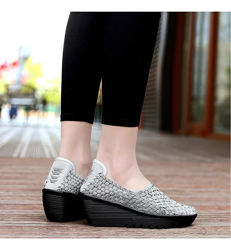 New Women Sneakers Summer Casual Shoes Woven Flat Platform Women's Shoes Breath Loafers Lady Footwear Soft Zapatos Plus Size 42